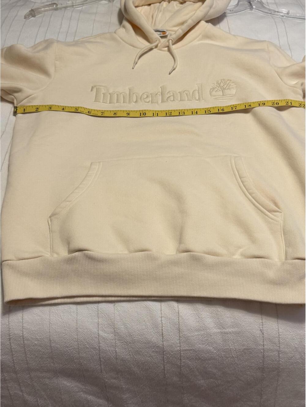 Timberland Cream Tonal Embossed Logo Pullover Hoodie Men's Medium Regular Fit - Picture 4 of 5
